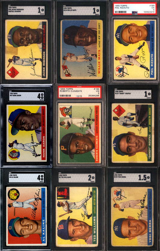 1955 Topps Baseball Set Break 206 Spot Random Card (Roberto Clemente Rookie PSA 3, Sandy Koufax Rookie SGC 1, Hank Aaron 2nd Year SGC 4, etc!)