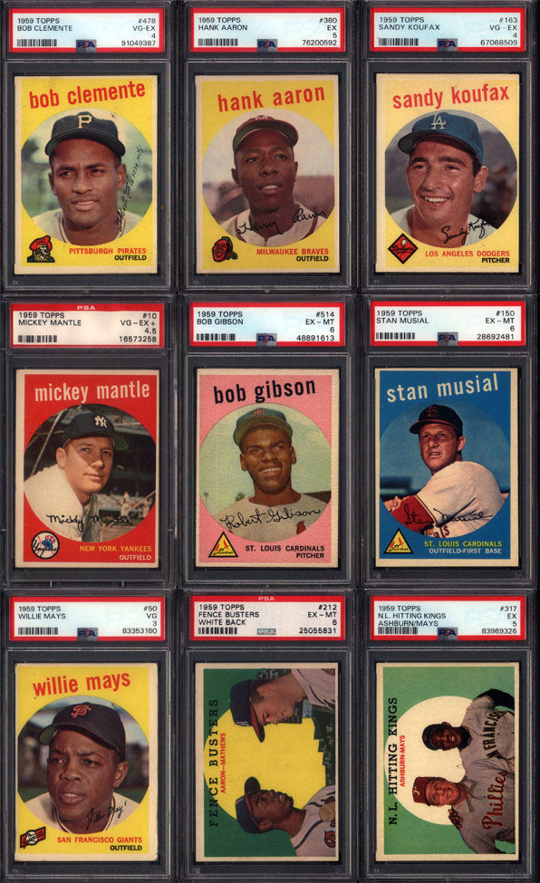 1959 Topps Baseball Set Break Repack 81 Random Spot (Bob Gibson Rookie PSA 6, Mickey Mantle PSA 4.5, Hank Aaron PSA 5, Stan Musial PSA 6, etc!)