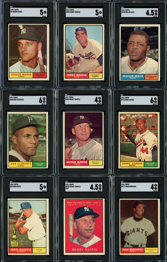 1961 Topps Baseball Set Break 587 Spot Random Card (Mickey Mantle SGC 4, Roberto Clemente SGC 6, Hank Aaron SGC 6, Ron Santo Rookie SGC 5, Juan Marichal Rookie SGC 4, etc.!)