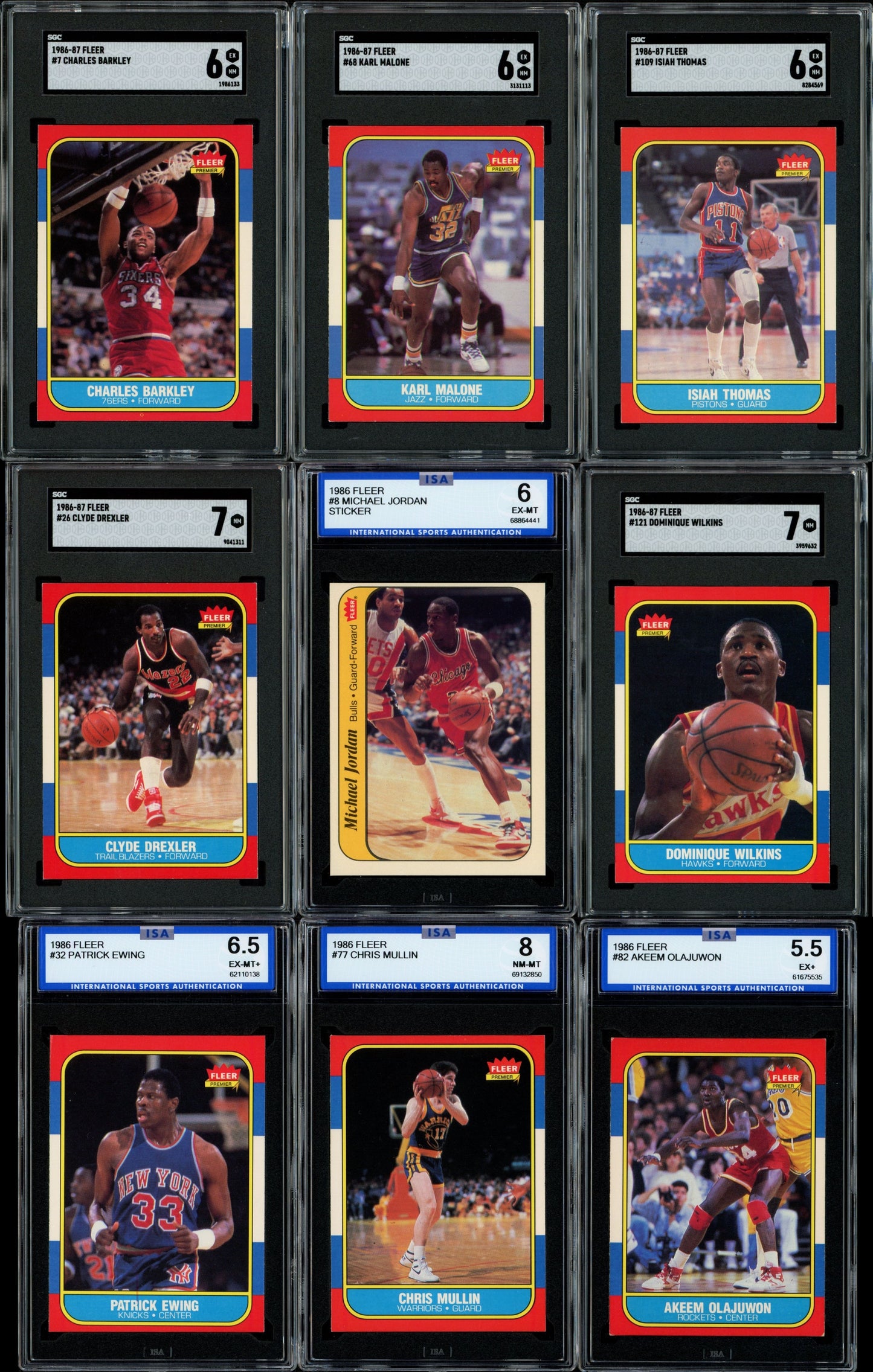 1986 Fleer Basketball Set Break With Stickers 143 Spot Random Card (Michael Jordan Rookie SGC 6, Michael Jordan Rookie Sticker ISA 6, Dominique Wilkins Rookie SGC 7, etc.!)