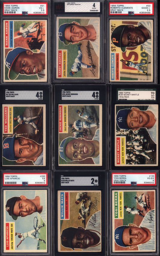 1956 Topps Baseball Near Set Break Repack 105 Random Spot (Mickey Mantle SGC 5.5, Jackie Robinson SGC 4, Ted Williams SGC 4, etc!)