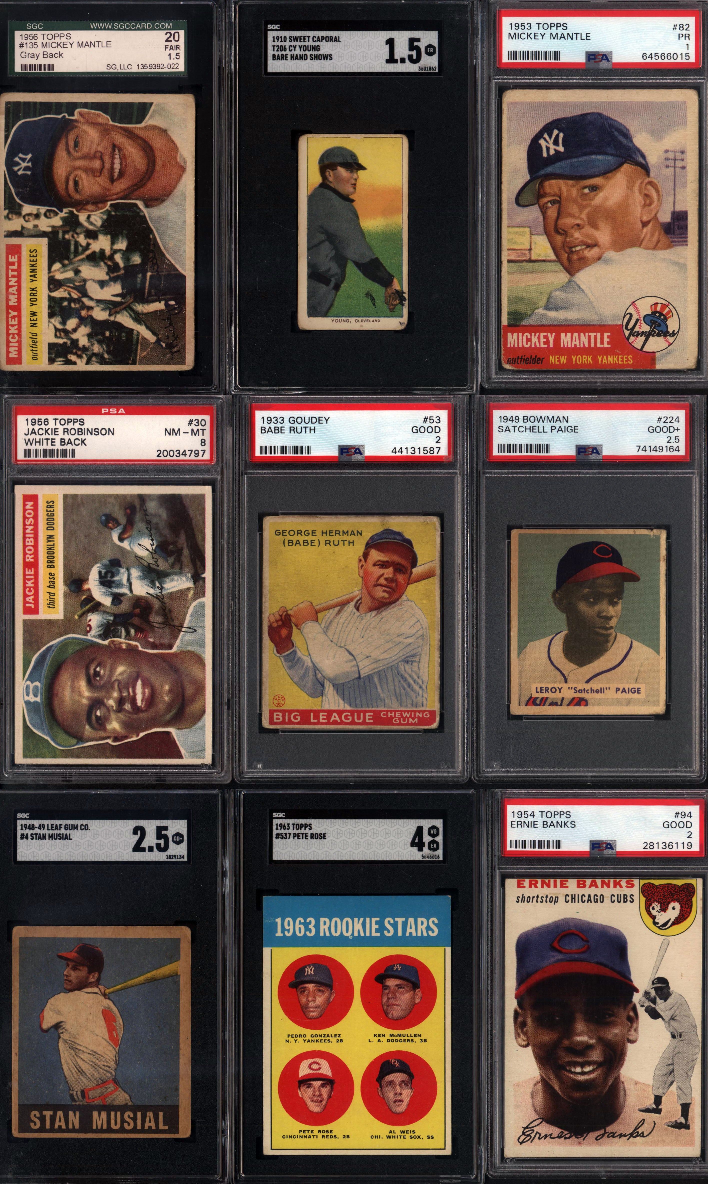 300 Card Vintage PSA & SGC Graded HIT Random 300 Spots with 1933 Goudey #53  Babe Ruth PSA 2, 1949 Bowman Satchel Paige PSA 2.5, 1956 Topps Jackie ...