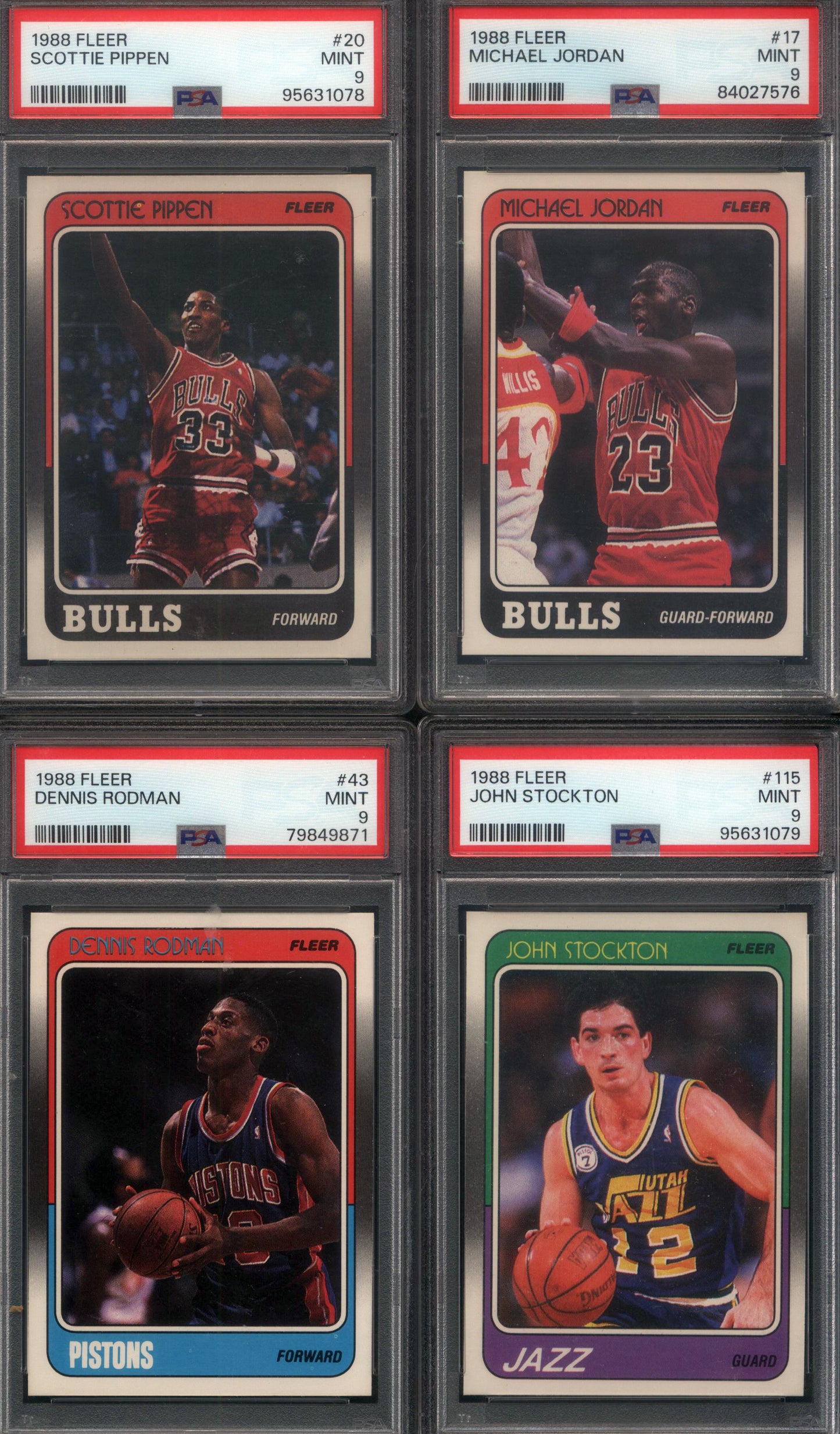 1988 Fleer Basketball Set Break 132 Spot Random Card (Michael Jordan PSA 9, Scottie Pippen Rookie PSA 9, Dennis Rodman Rookie PSA 9, John Stockton Rookie PSA 9, etc)