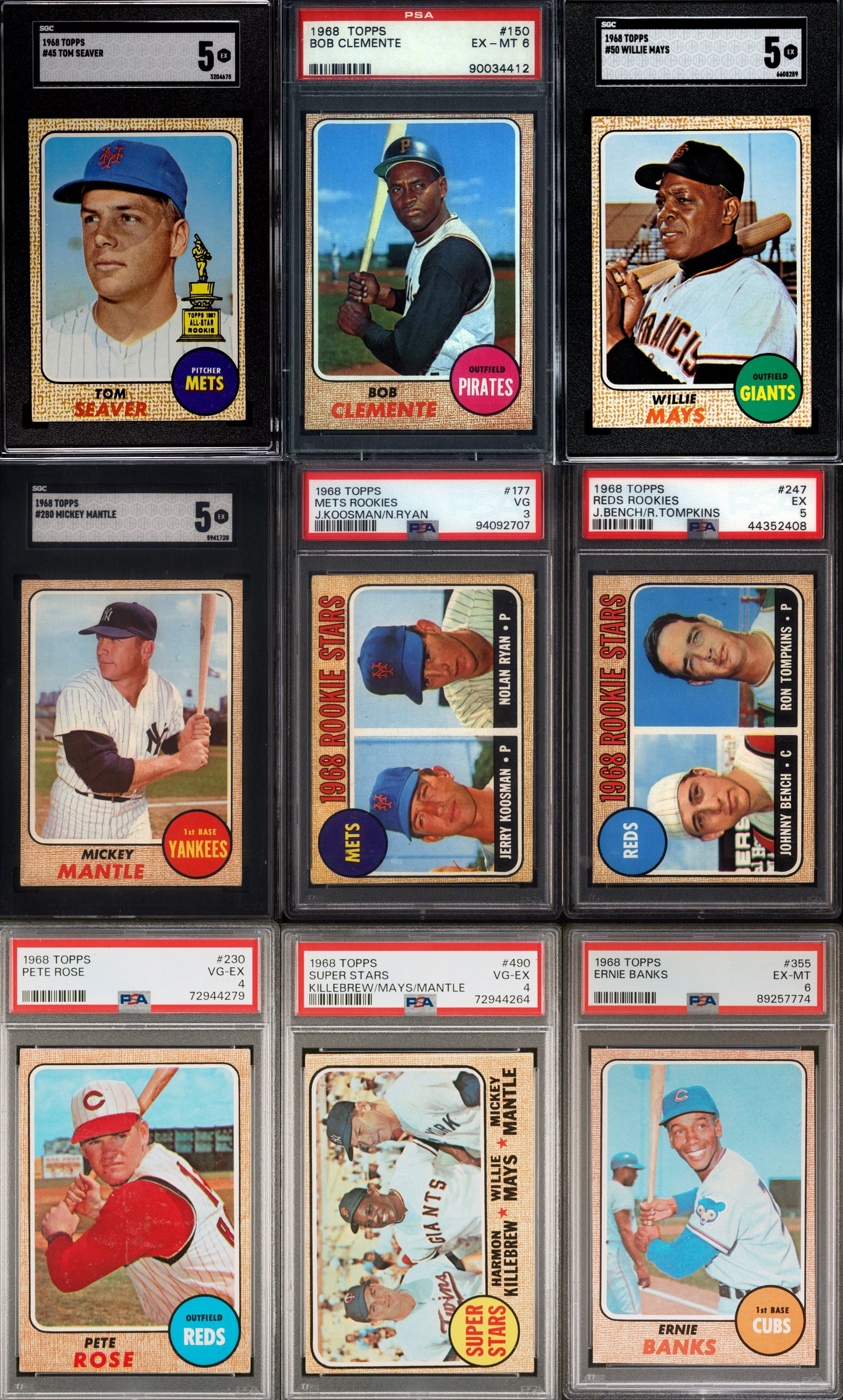 1968 Topps Baseball Set Break 598 Spot Random Card (Nolan Ryan Rookie PSA 3, Mickey Mantle SGC 5, Johnny Bench Rookie PSA 5, etc!)